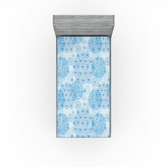 Ambesonne Floral Design Fitted Sheet, Asian Soft Sky Colors, Twin XL Size, Sea Blue and Pale Azure Blue