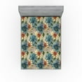 thumbnail image 1 of Ambesonne Floral Design Fitted Sheet, Autumnal Flowers Boho, Queen Size, Pale Teal Cream Pale Ruby, 1 of 5