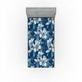 thumbnail image 1 of Ambesonne Floral Design Fitted Sheet, Boho Lily Pattern Art, Twin XL Size, Dark Sky Blue Champagne, 1 of 5