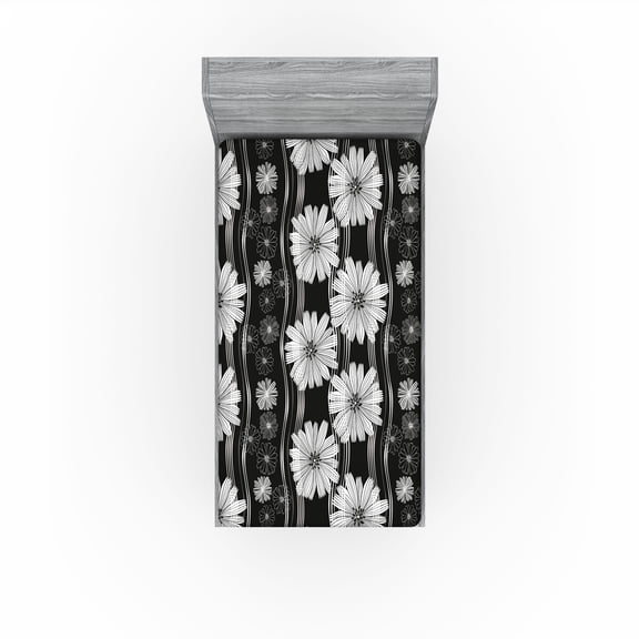 Ambesonne Floral Design Fitted Sheet, Boho Monochrome Bloom, Twin Size, Charcoal Grey White