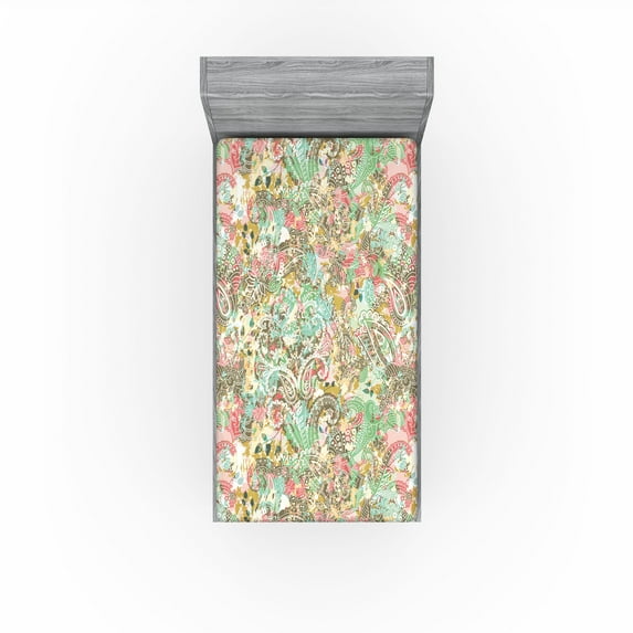 Ambesonne Floral Design Fitted Sheet, Colorful Jumble Bloom, Twin XL Size, Sea Green and Pale Pink