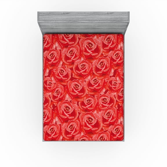 Ambesonne Floral Design Fitted Sheet, Dreamy Rose Scene Art, California King, Dark Coral White