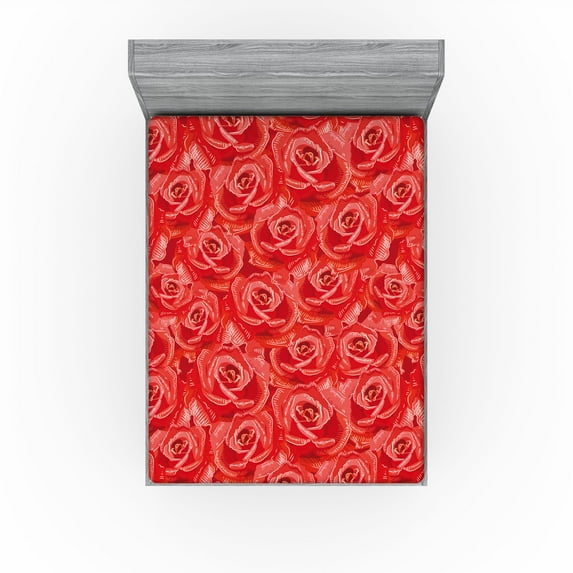 Ambesonne Floral Design Fitted Sheet, Dreamy Rose Scene Art, King Size, Dark Coral White