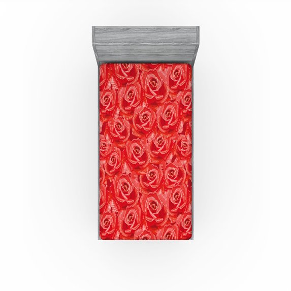 Ambesonne Floral Design Fitted Sheet, Dreamy Rose Scene Art, Twin Size, Dark Coral White