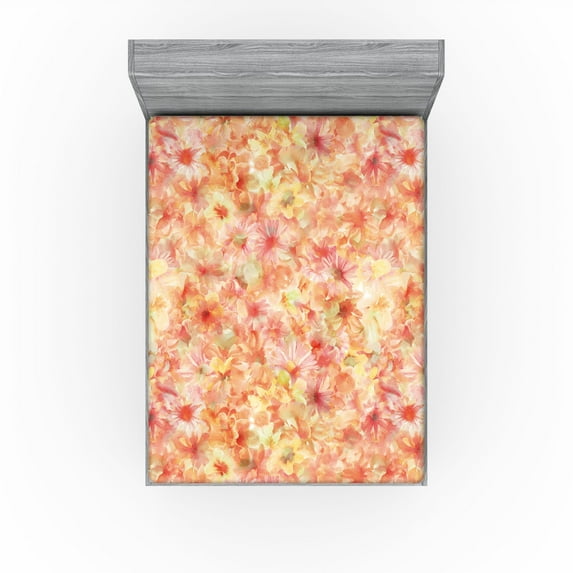 Ambesonne Floral Design Fitted Sheet, Flowers Romance Art, Full Size, Pastel Yellow Coral Rose