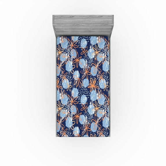 Ambesonne Floral Design Fitted Sheet, Grungy Modern Flowers, Twin XL Size, Dark Indigo Burnt Sienna