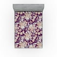 thumbnail image 1 of Ambesonne Floral Design Fitted Sheet, Leaves Greenery Print, King Size, Purple Sand Brown White, 1 of 5