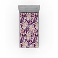 thumbnail image 1 of Ambesonne Floral Design Fitted Sheet, Leaves Greenery Print, Twin XL Size, Purple Sand Brown White, 1 of 5