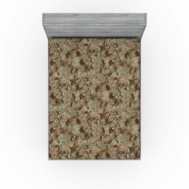 Ambesonne Floral Design Fitted Sheet, Muted Leaves Greenery, California King, Laurel Green Umber