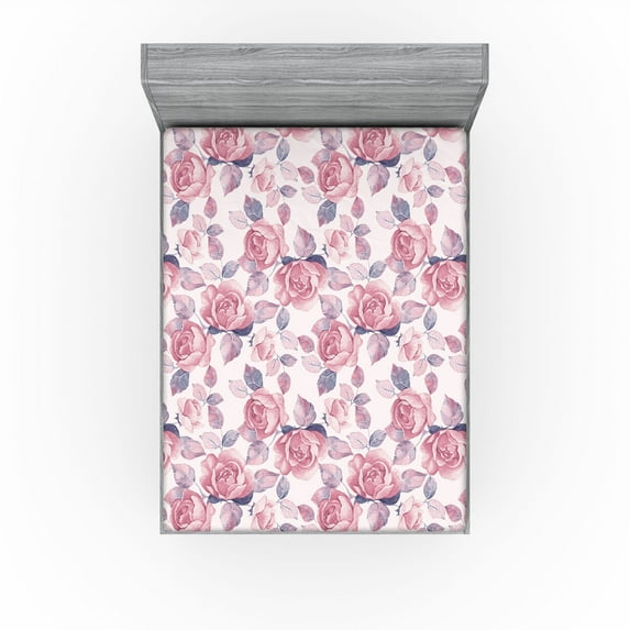 Ambesonne Floral Design Fitted Sheet, Nude Colors Flowers, Queen Size, Blush Indigo Pastel Pink