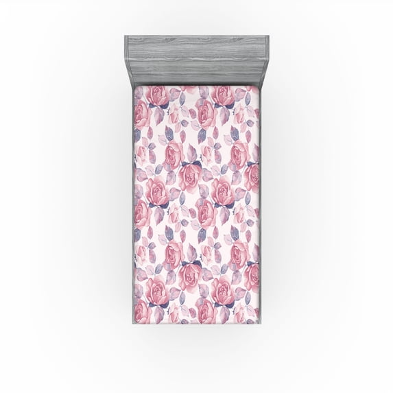 Ambesonne Floral Design Fitted Sheet, Nude Colors Flowers, Twin Size, Blush Indigo Pastel Pink