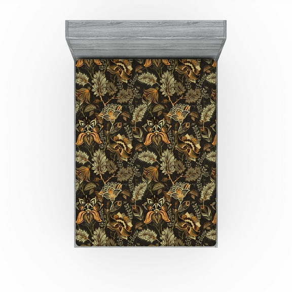 Ambesonne Floral Design Fitted Sheet, Paisley Flowers Print, California King, Pistachio Green Marigold