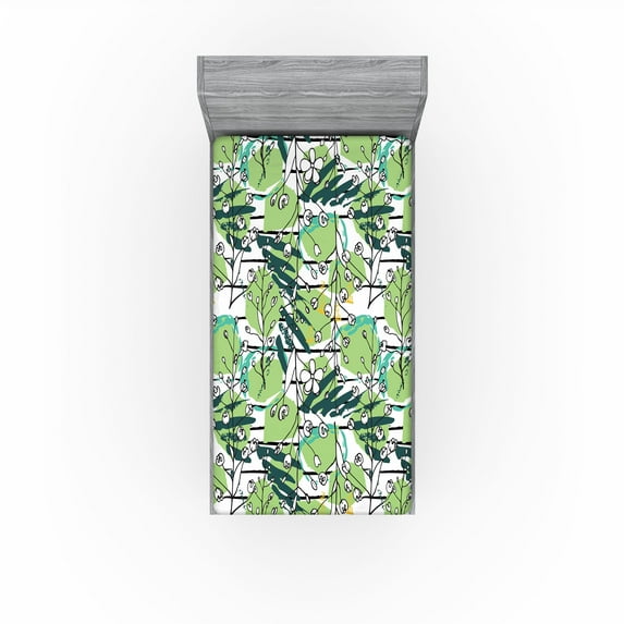 Ambesonne Floral Design Fitted Sheet, Print Flowers Sketch, Twin Size, Pistachio Green Sea Green