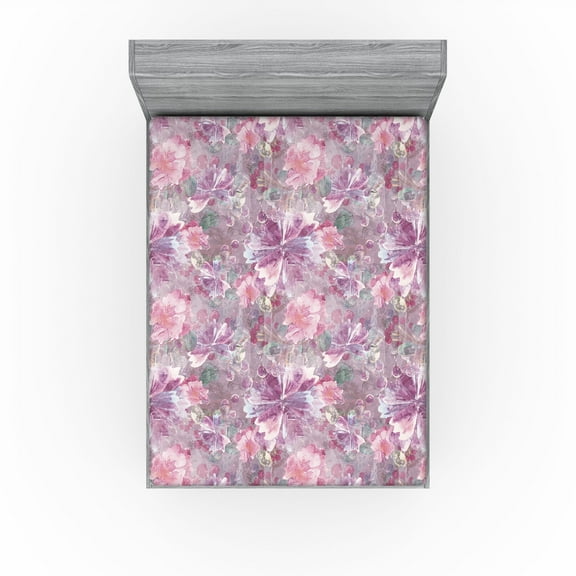 Ambesonne Floral Design Fitted Sheet, Romance Flowers Print, Queen Size, Dark Magenta Pale Pink