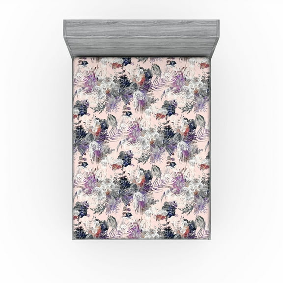Ambesonne Floral Design Fitted Sheet, Rose Silhouette Print, Full Size, Pale Pink Multicolor