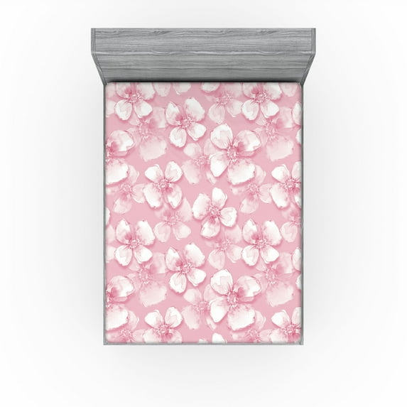 Ambesonne Floral Design Fitted Sheet, Simple Dreamy Petals, Full Size, Pastel Pink Pale Rose