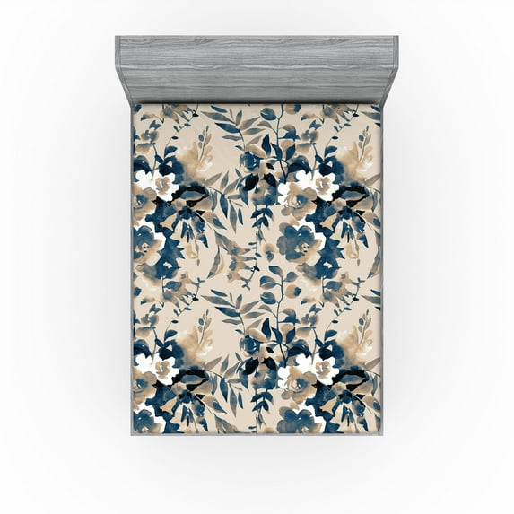 Ambesonne Floral Design Fitted Sheet, Vintage Reduncles Art, California King, Eggshell Dark Lavender