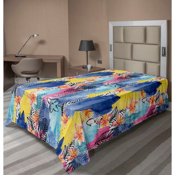 Ambesonne Floral Design Flat Bedding Sheet Soft Top Sheet, Contemporary Blooms, Twin, Charcoal Grey Multicolor