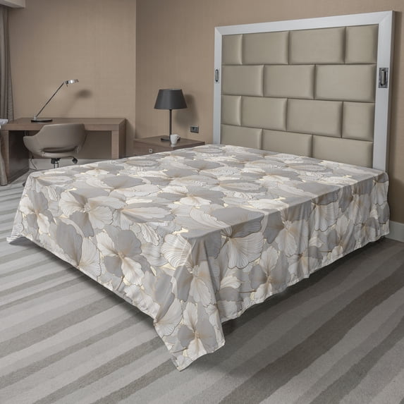 Ambesonne Floral Design Flat Bedding Sheet Soft Top Sheet, Muted Colors Petals, Full, Grey Pale Grey Cream