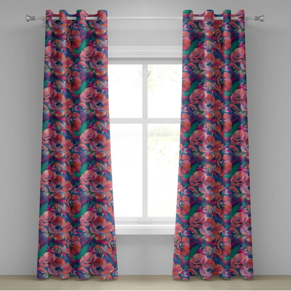 Ambesonne Floral Design Grommet Curtain, Art Watercolor Roses, 50"x108", Sea Green Coral Indigo