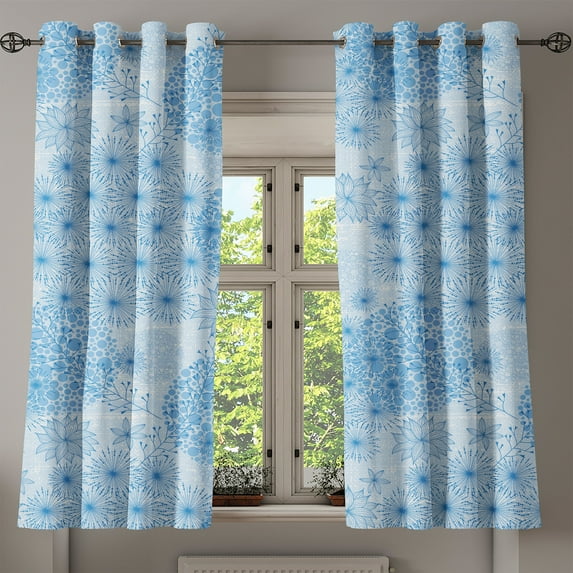Ambesonne Floral Design Grommet Curtain, Asian Soft Sky Colors, 50"x60", Sea Blue and Pale Azure Blue