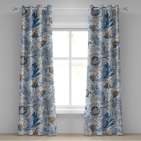 Ambesonne Floral Design Grommet Curtain, Boho Atmosphere Motif, 50"x120", Purpleblue Dark Khaki