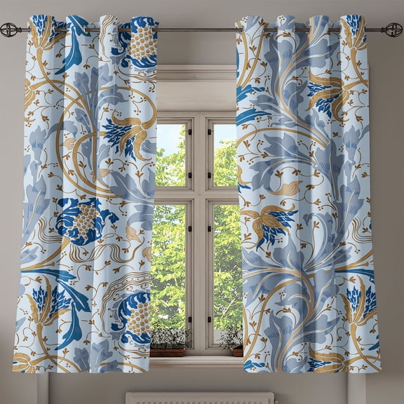 Ambesonne Floral Design Grommet Curtain, Boho Atmosphere Motif, 50"x60", Purpleblue Dark Khaki