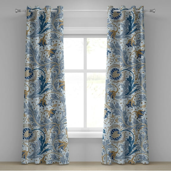 Ambesonne Floral Design Grommet Curtain, Boho Atmosphere Motif, 50"x96", Purpleblue Dark Khaki