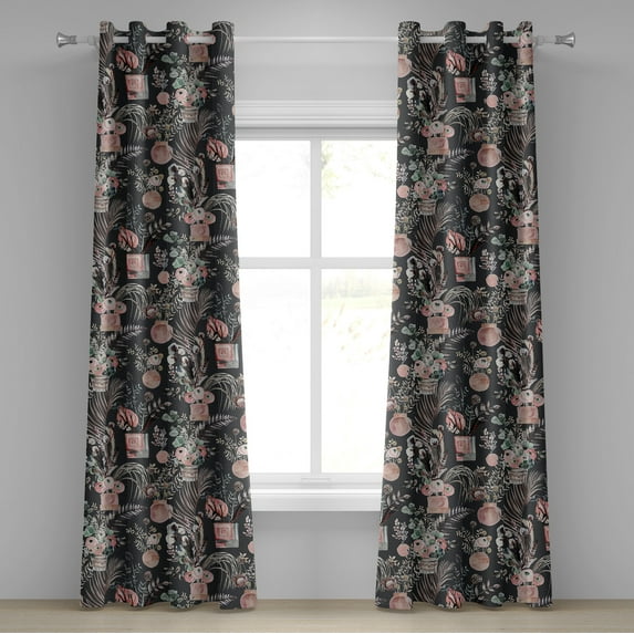 Ambesonne Floral Design Grommet Curtain, Contemporary Flowers, 50"x96", Laurel Green Blush