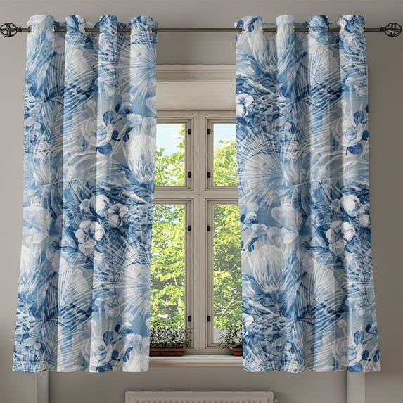 Ambesonne Floral Design Grommet Curtain, Dreamy Flowers Leafy, 50"x63", Lavender Blue Off White