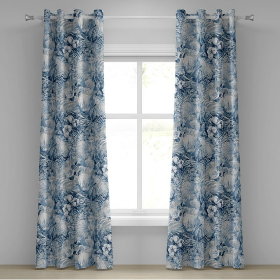 Ambesonne Floral Design Grommet Curtain, Dreamy Flowers Leafy, 50"x72", Lavender Blue Off White