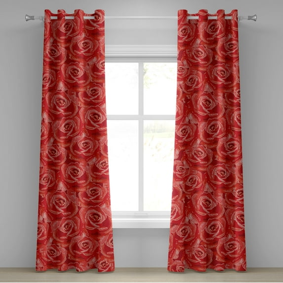 Ambesonne Floral Design Grommet Curtain, Dreamy Rose Scene Art, 50"x72", Dark Coral White