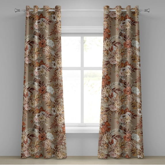 Ambesonne Floral Design Grommet Curtain, Flowers in Pots Art, 50"x72", Vermilion Cream Camel