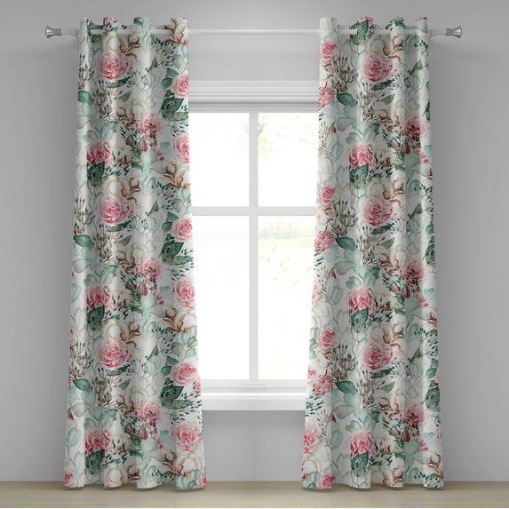 Ambesonne Floral Design Grommet Curtain, Garden Art Eucalyptus, 50"x108", Pale Pink Mint Green