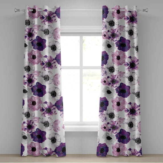 Ambesonne Floral Design Grommet Curtain, Garden Scene Flowers, 50"x96", Pale Pink Pale Grey Plum