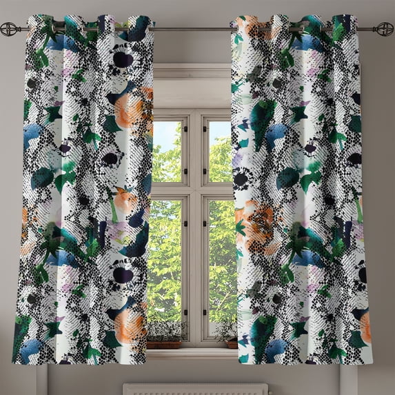 Ambesonne Floral Design Grommet Curtain, Grunge Flowers Petals, 50"x63", Salmon Hunter Green White