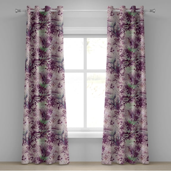 Ambesonne Floral Design Grommet Curtain, Grunge Jungle Boho, 50"x96", Shamrock Green Eggplant