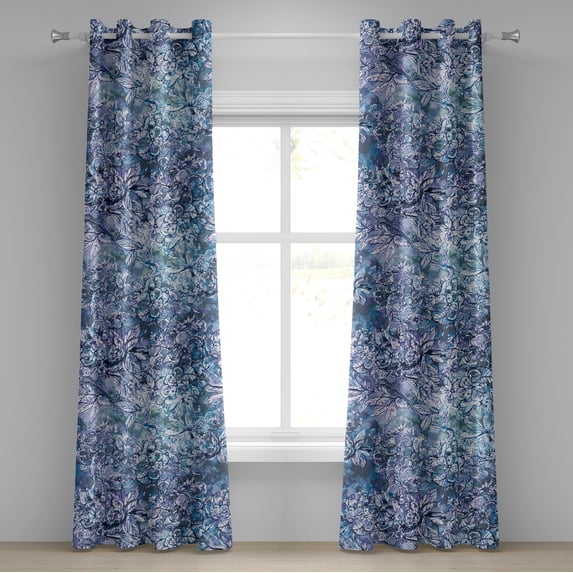Ambesonne Floral Design Grommet Curtain, Grunge Jungle Scene, 50"x108", Pale Ceil Blue Off White