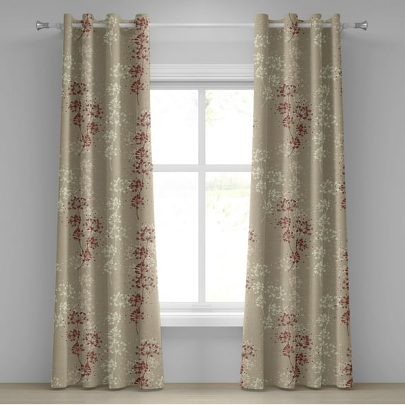 Ambesonne Floral Design Grommet Curtain, Japan Simple Flowers, 50"x120", Pale Khaki Burgundy Rose
