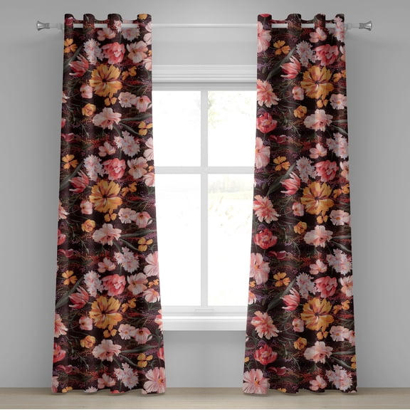 Ambesonne Floral Design Grommet Curtain, Jungle Boho Flowers, 50"x72", Marigold Dark Coral Rose