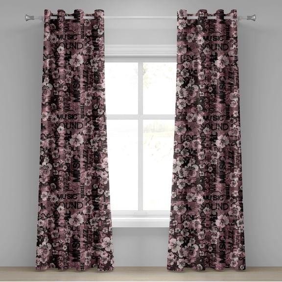 Ambesonne Floral Design Grommet Curtain, Music Sound Writing, 50"x96", Pale Pink Charcoal Grey