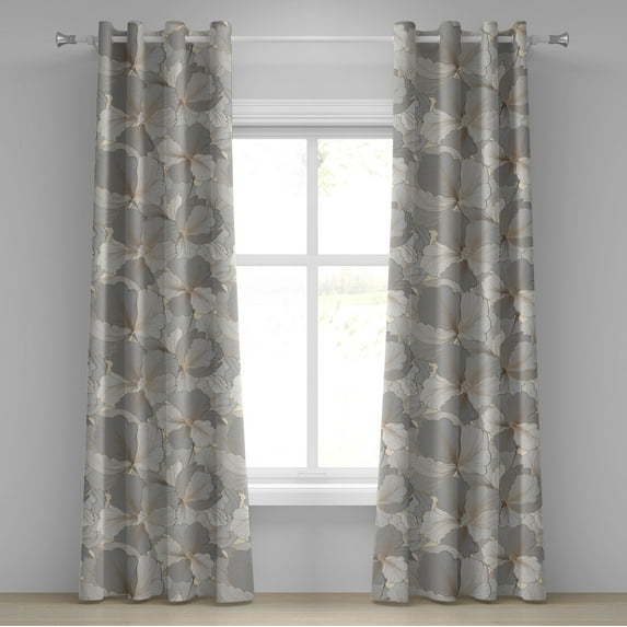 Ambesonne Floral Design Grommet Curtain, Muted Colors Petals, 50"x120", Grey Pale Grey Cream