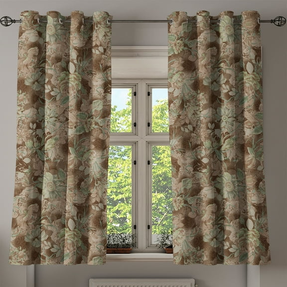 Ambesonne Floral Design Grommet Curtain, Muted Leaves Greenery, 50"x60", Laurel Green Umber