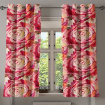 Ambesonne Floral Design Grommet Curtain, Retro Rose Pattern, 50"x60", Dark Coral Peacock Green