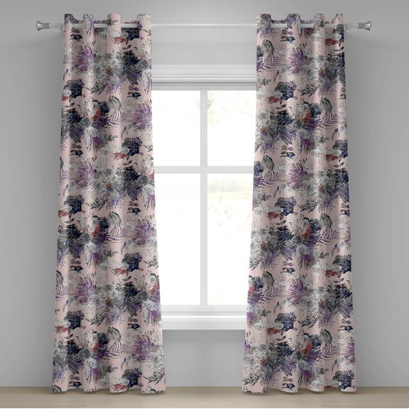 Ambesonne Floral Design Grommet Curtain, Rose Silhouette Print, 50"x120", Pale Pink Multicolor