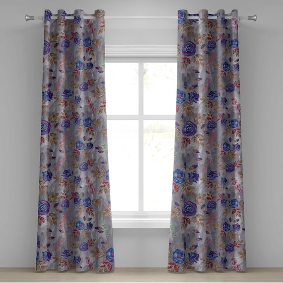 Ambesonne Floral Design Grommet Curtain, Simple Autumnal Art, 50"x84", Dark Lavender Taupe Grey