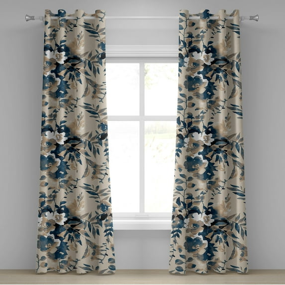 Ambesonne Floral Design Grommet Curtain, Vintage Reduncles Art, 50"x108", Eggshell Dark Lavender