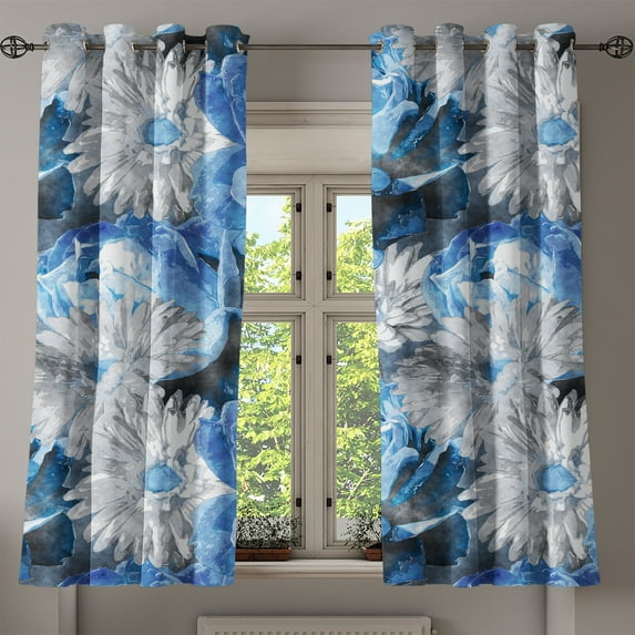 Ambesonne Floral Design Grommet Curtain, Winter Colors Gerbera, 50"x60", Pale Grey Cobalt Blue
