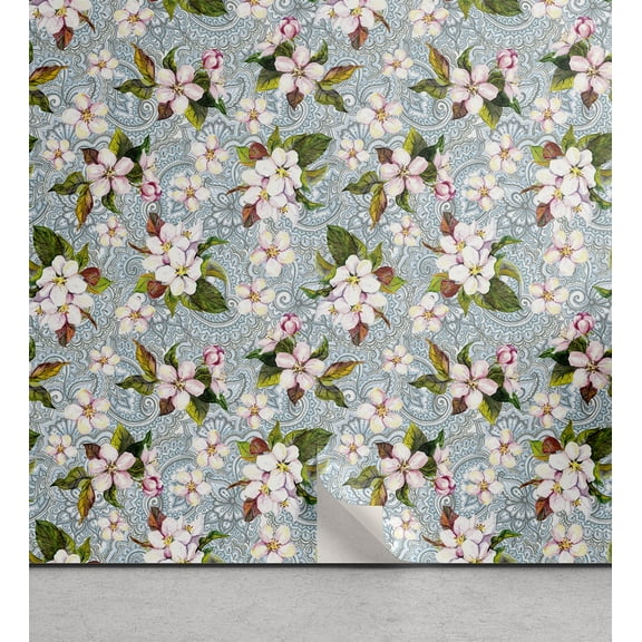 Ambesonne Floral Design Peel & Stick Wallpaper for Home, Asian Floral Spring, 13"x36", Pale Pink Forest Green