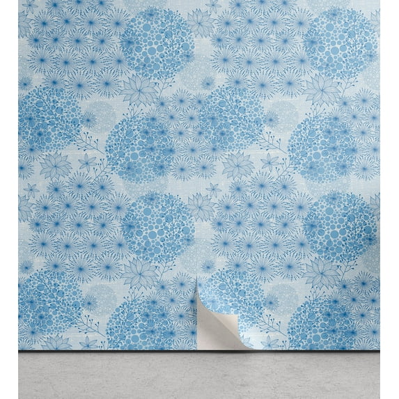 Ambesonne Floral Design Peel & Stick Wallpaper for Home, Asian Soft Sky Colors, 13"x100", Sea Blue and Pale Azure Blue